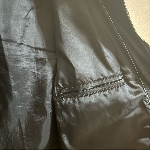 Boss by Hugo Boss Alekson Black Goatskin Leather Zip-Up Jacket 46R Moto Biker XL - Picture 4 of 7